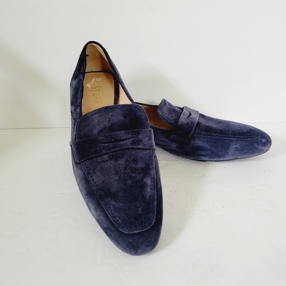 NEW Stuart Weitzman Jet Penny Loafer  BLUE SUEDE MOC TOE Size 7
